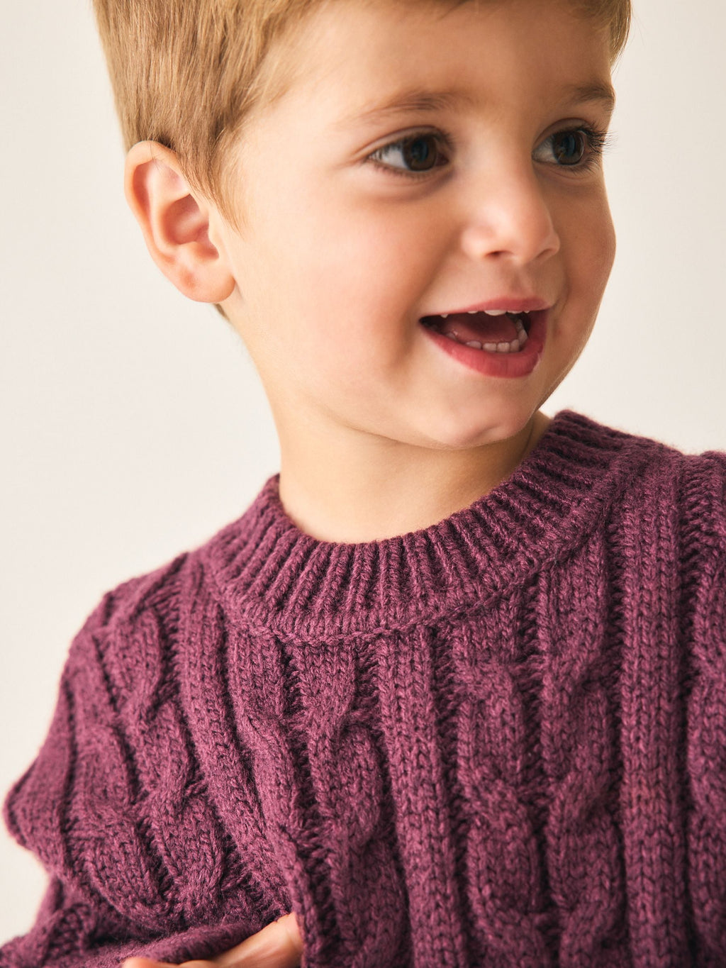 Plum Purple Cable Knit Crew Neck Jumper (3mths-7yrs)
