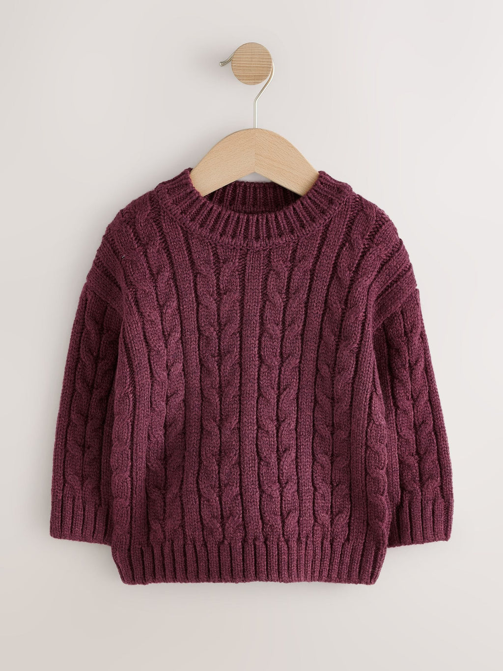 Plum Purple Cable Knit Crew Neck Jumper (3mths-7yrs)