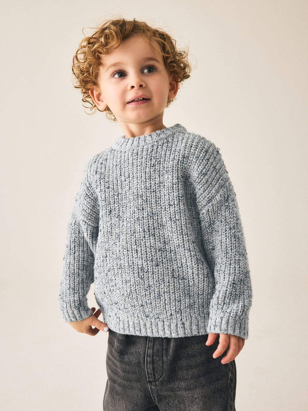 Grey Twist Knitted Crew Neck Jumper (3mths-7yrs)