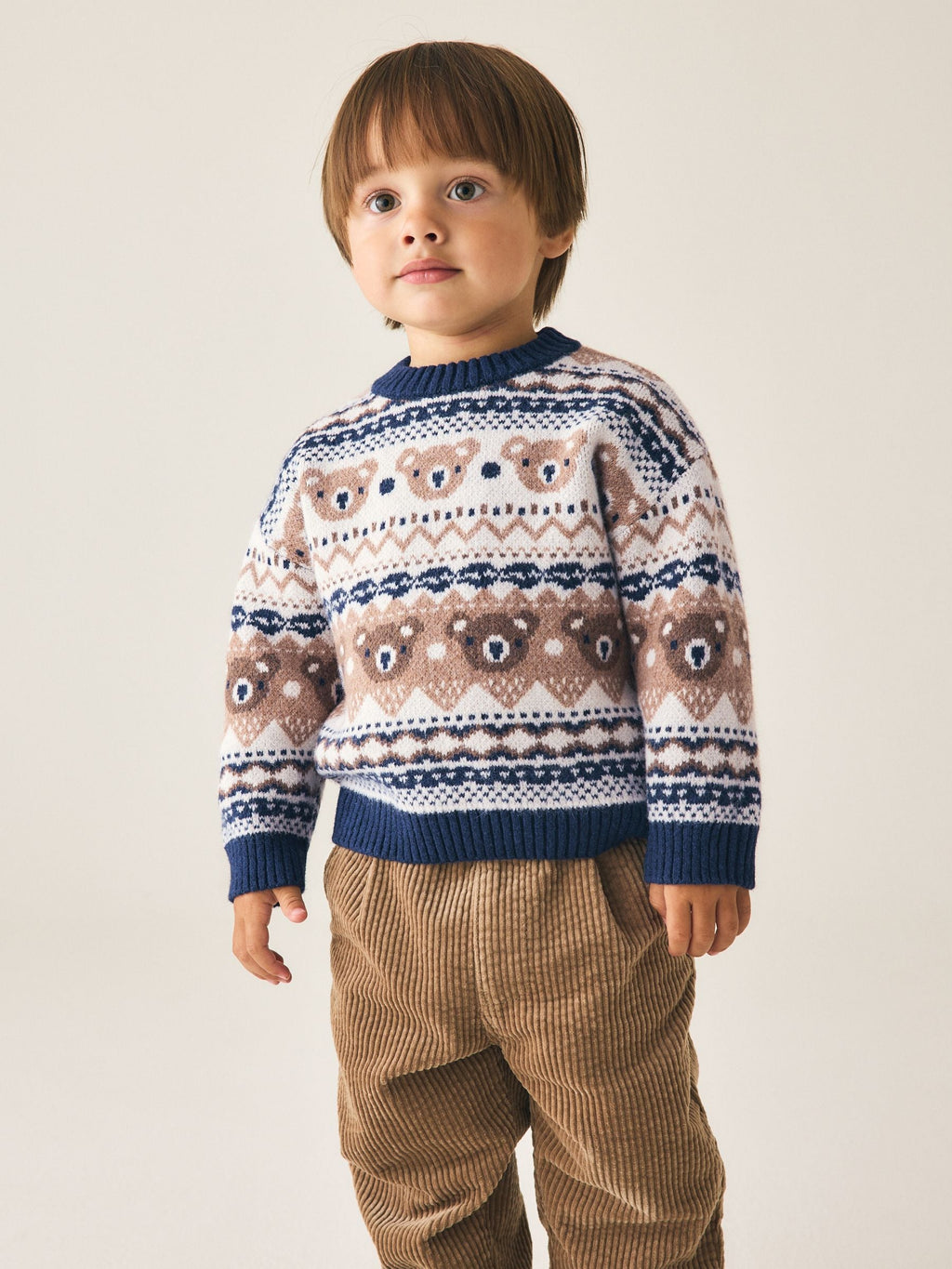 Cream/Navy Character Knitted Crew Neck Jumper (3mths-7yrs)