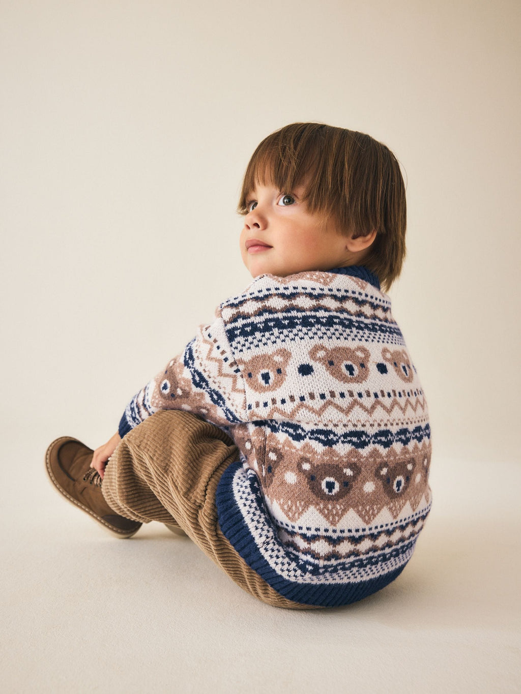 Cream/Navy Character Knitted Crew Neck Jumper (3mths-7yrs)