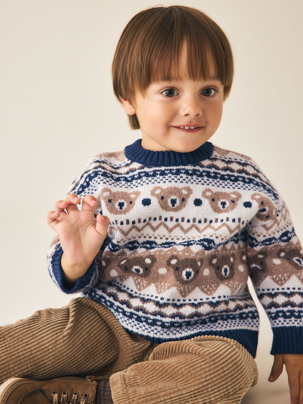 Cream/Navy Character Knitted Crew Neck Jumper (3mths-7yrs)