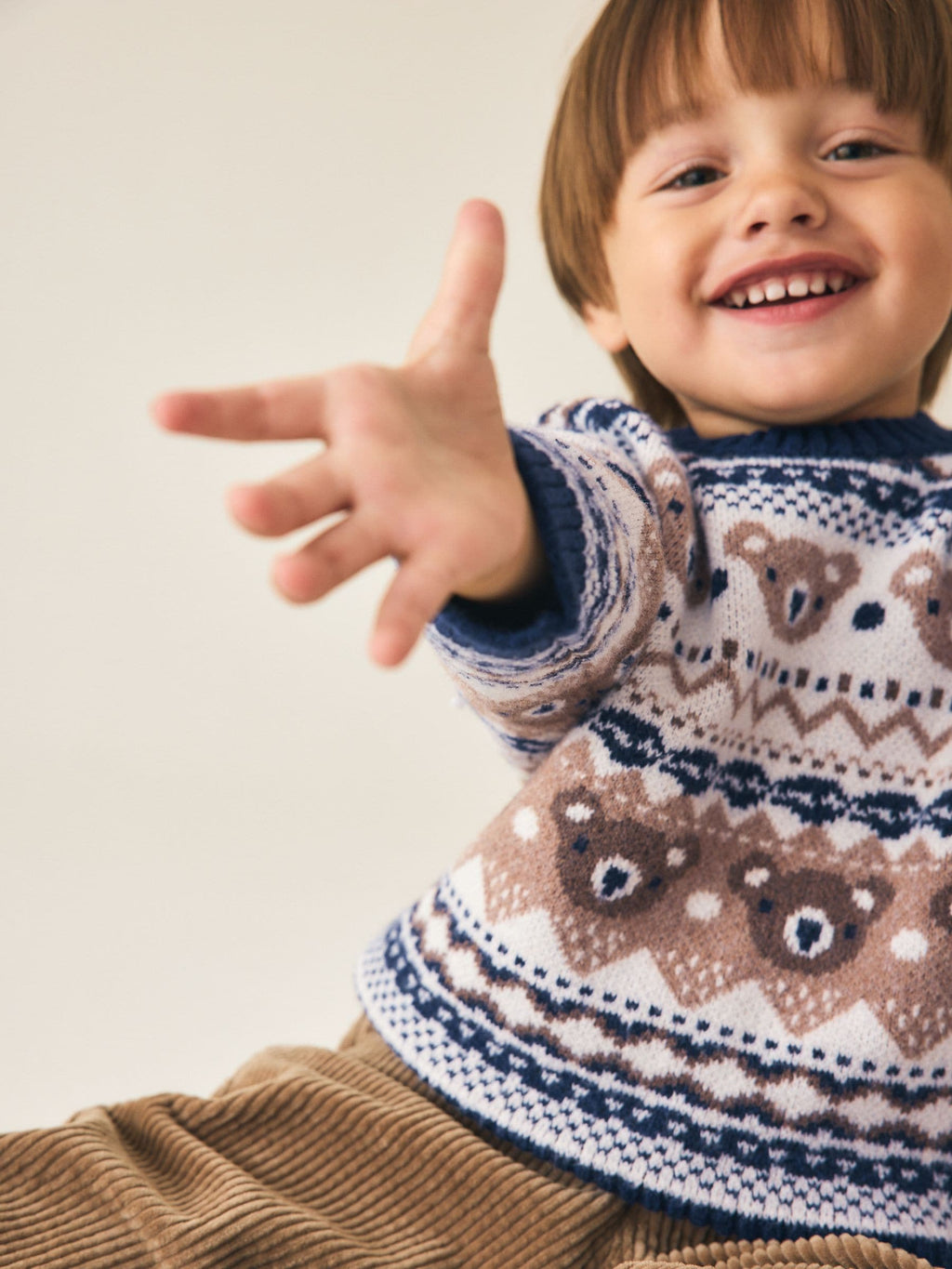 Cream/Navy Character Knitted Crew Neck Jumper (3mths-7yrs)