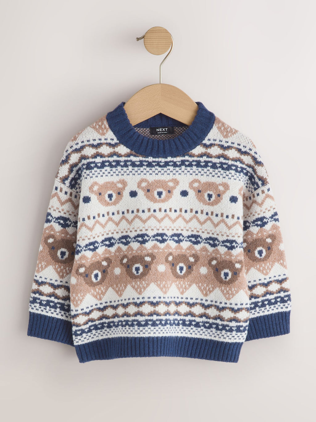 Cream/Navy Character Knitted Crew Neck Jumper (3mths-7yrs)