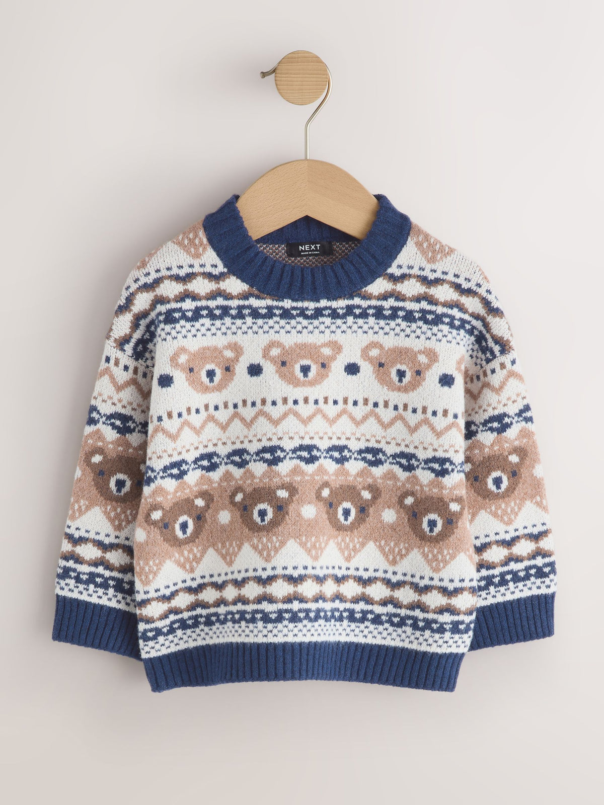 Cream/Navy Character Knitted Crew Neck Jumper (3mths-7yrs)