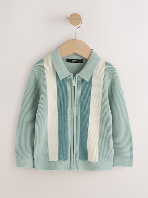Blue Stripe Knitted Zip Up Polo Shirt (3mths-7yrs)