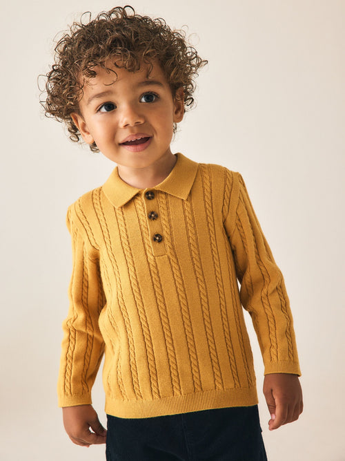 Tan Brown Cable Knit Polo Shirt (3mths-7yrs)