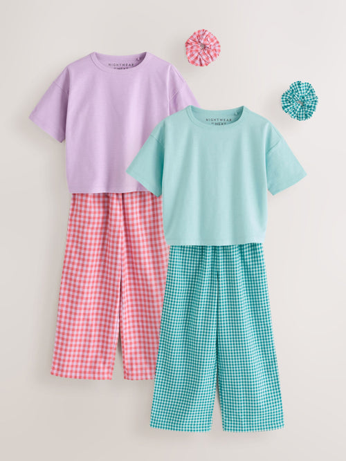 Pink/Green Woven Wide Leg Pyjamas 2 Pack (3-16yrs)