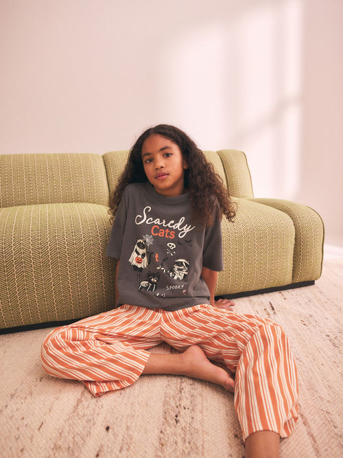 Orange/Grey Halloween Wide Leg Pyjamas 1 Pack (3-16yrs)