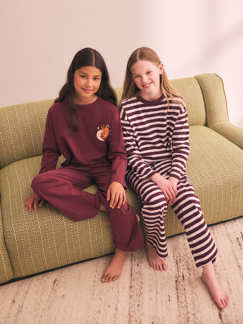 Burgundy Red Celestial Print Wide Leg Pyjamas 2 pack (3-16yrs)