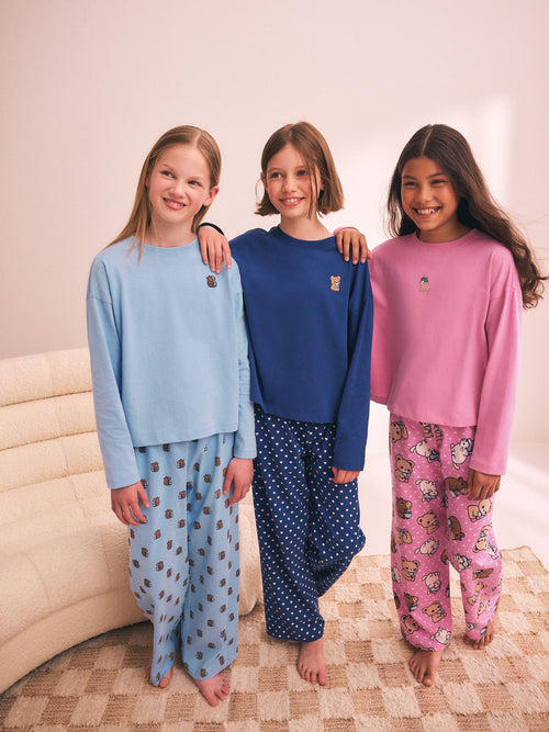 Pink/Blue Wide Long Leg Pyjamas 3 Pack (3-16yrs)