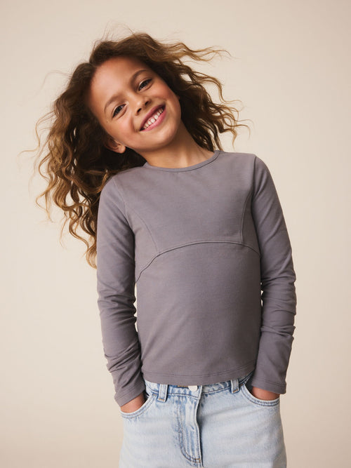Grey Long Sleeve Seam Detail Top (3-16yrs)