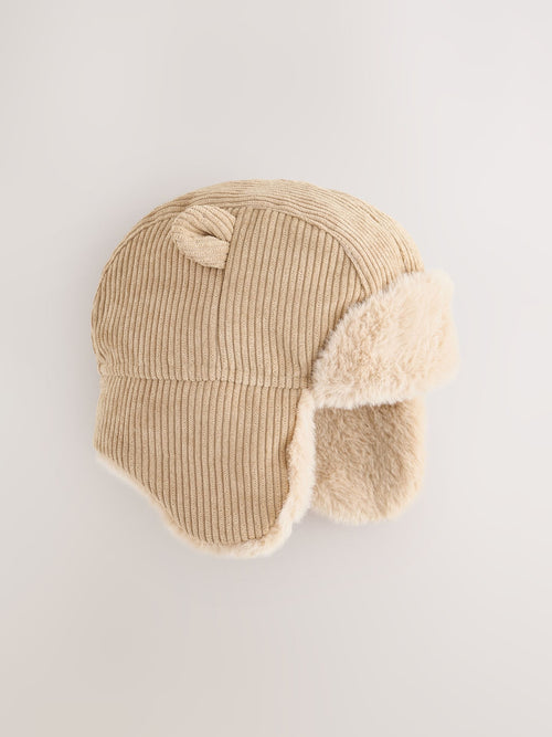 Neutral Beige Cord Trapper Baby Hat