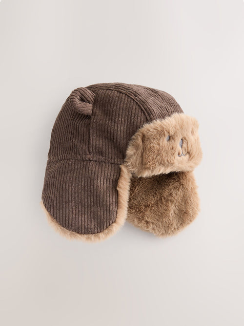 Brown Cord Trapper Baby Hat
