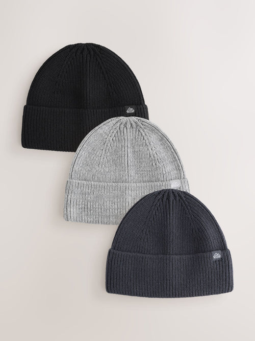 Black/Grey Beanie Hats 3 Pack (1-16yrs)