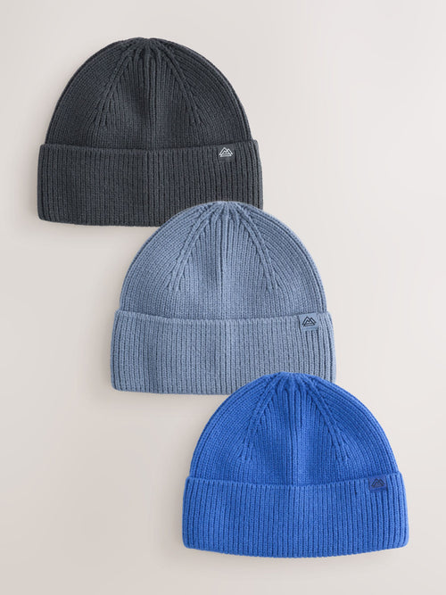 Blue/Navy/Colbalt Knitted Beanie Hats 3 Piece (1-16yrs)