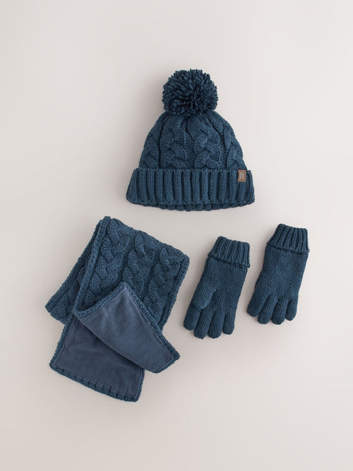Navy Cable Beanie Scarf and Gloves Set (3-16yrs)