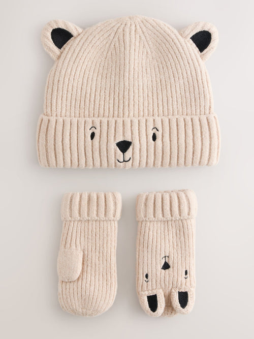 Neutral Bear Character Hat and Gloves Set 2 Piece (3mths-6yrs)