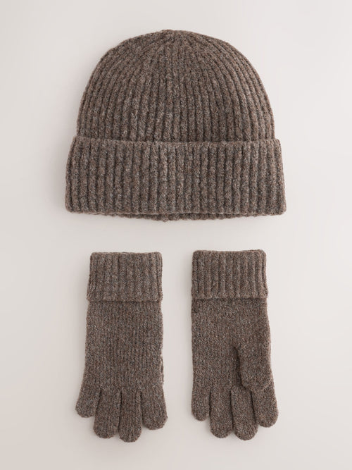 Chocolate Brown Beanie and Gloves Set 2 Piece (3-16yrs)