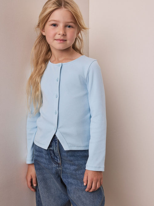 Blue Long Sleeve Ribbed Cardigan (3-16yrs)