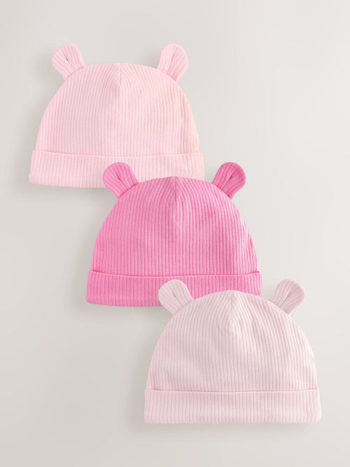 Pink Baby Beanies 3 Pack (0-12mths)