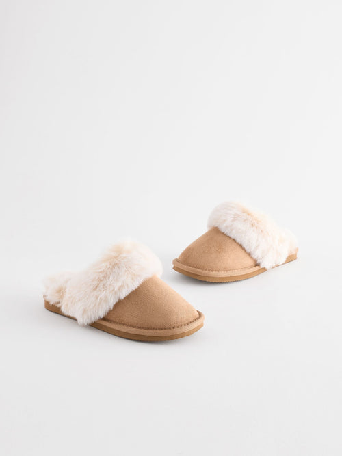 Tan Brown Mule Slippers