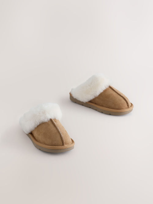 Tan Brown True Sheepskin Mule Slippers