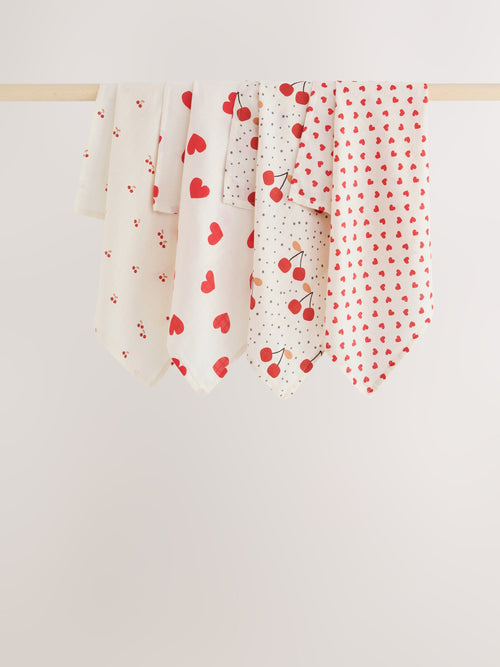 Cherry Hearts Baby Muslins Cloths 4 Pack