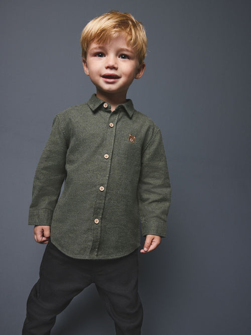 Green Bear Long Sleeve Melange Brushed Character Shirt (3mths-7yrs)