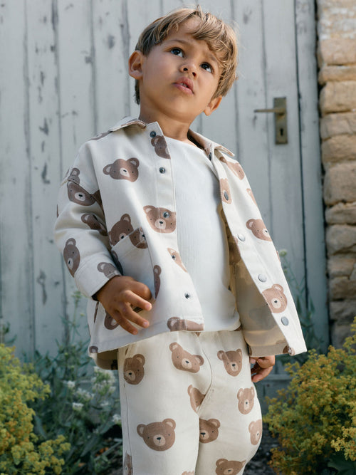 Ecru Bear Print Twill Printed Overshirt (3mths-7yrs)
