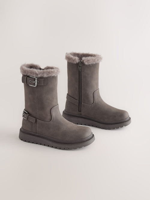 Chocolate Brown Wide Fit (G) Faux Fur Lined Boots