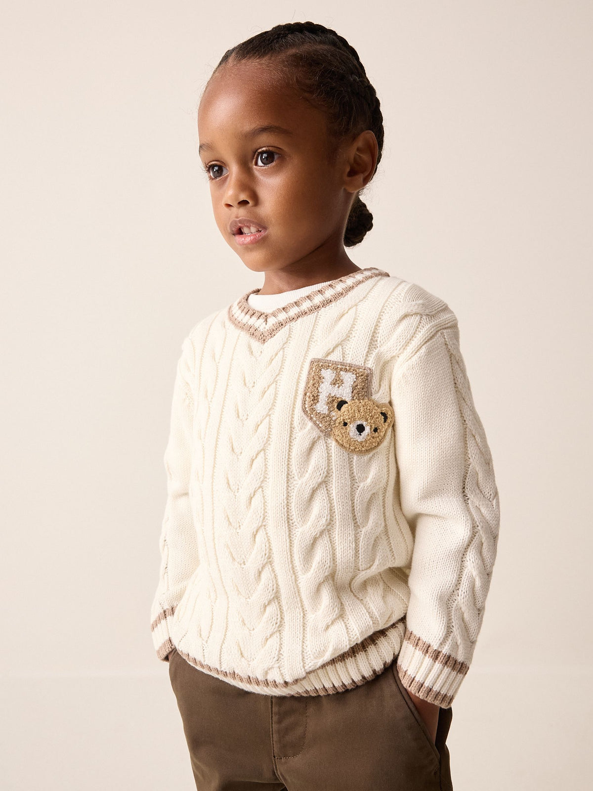 Cream Cable Knit Varsity Jumper (3mths-7yrs)