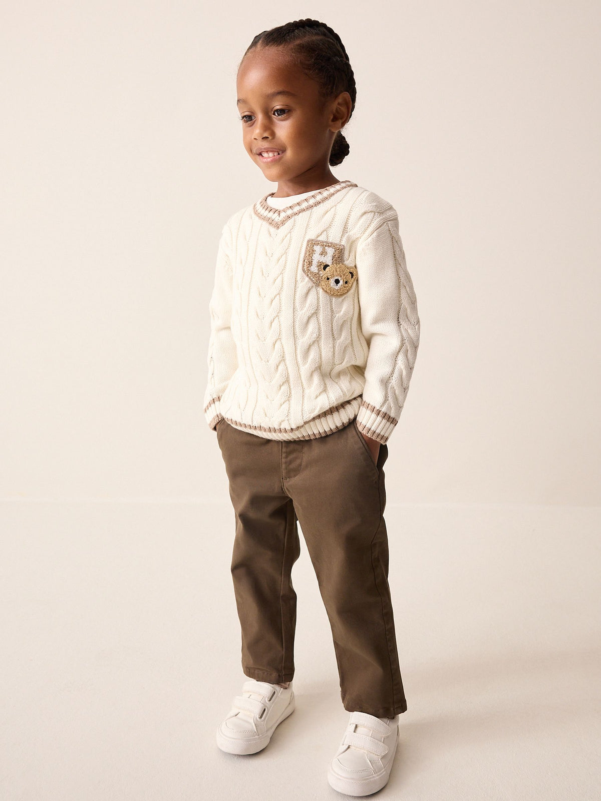 Cream Cable Knit Varsity Jumper (3mths-7yrs)