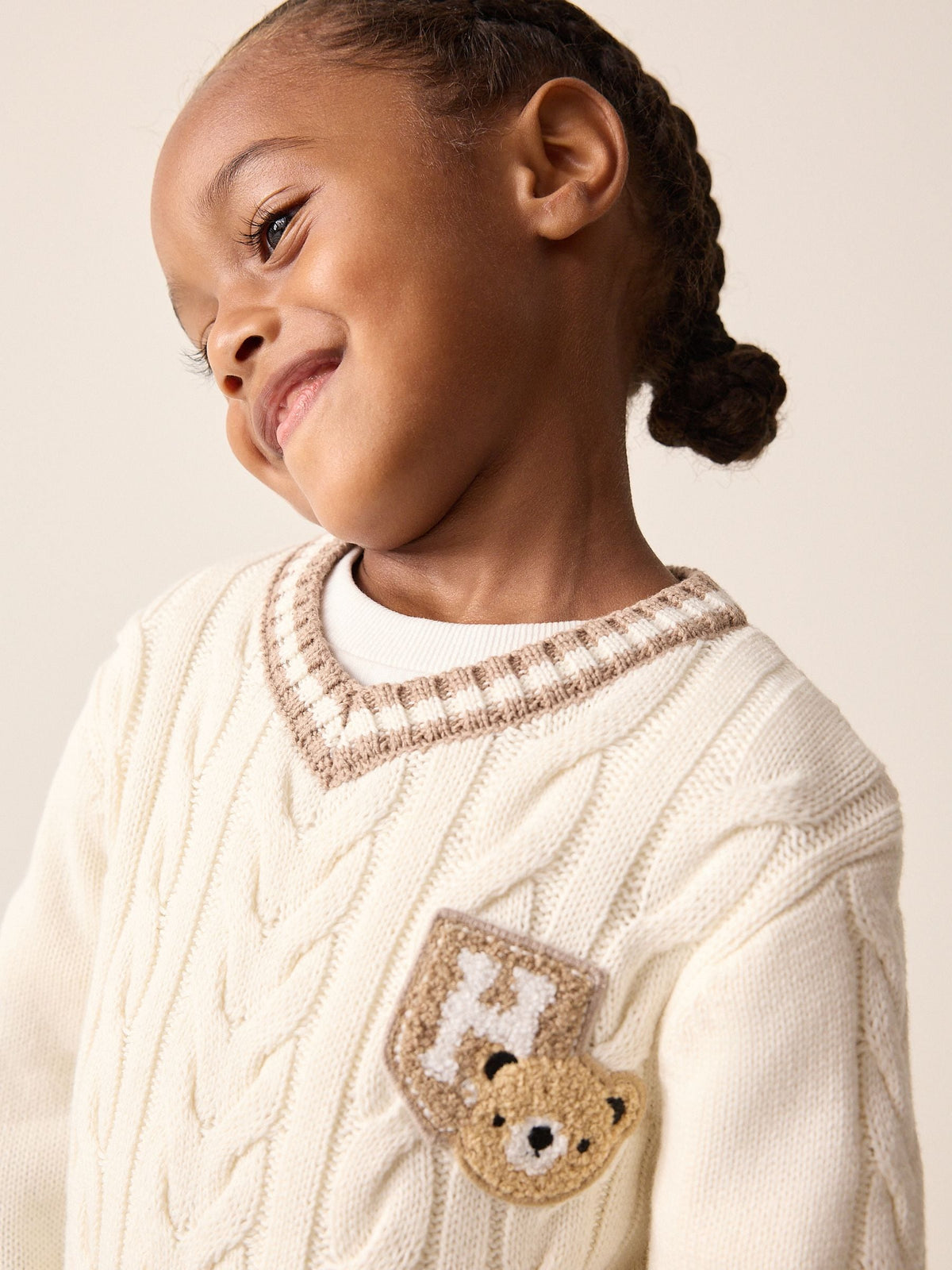 Cream Cable Knit Varsity Jumper (3mths-7yrs)