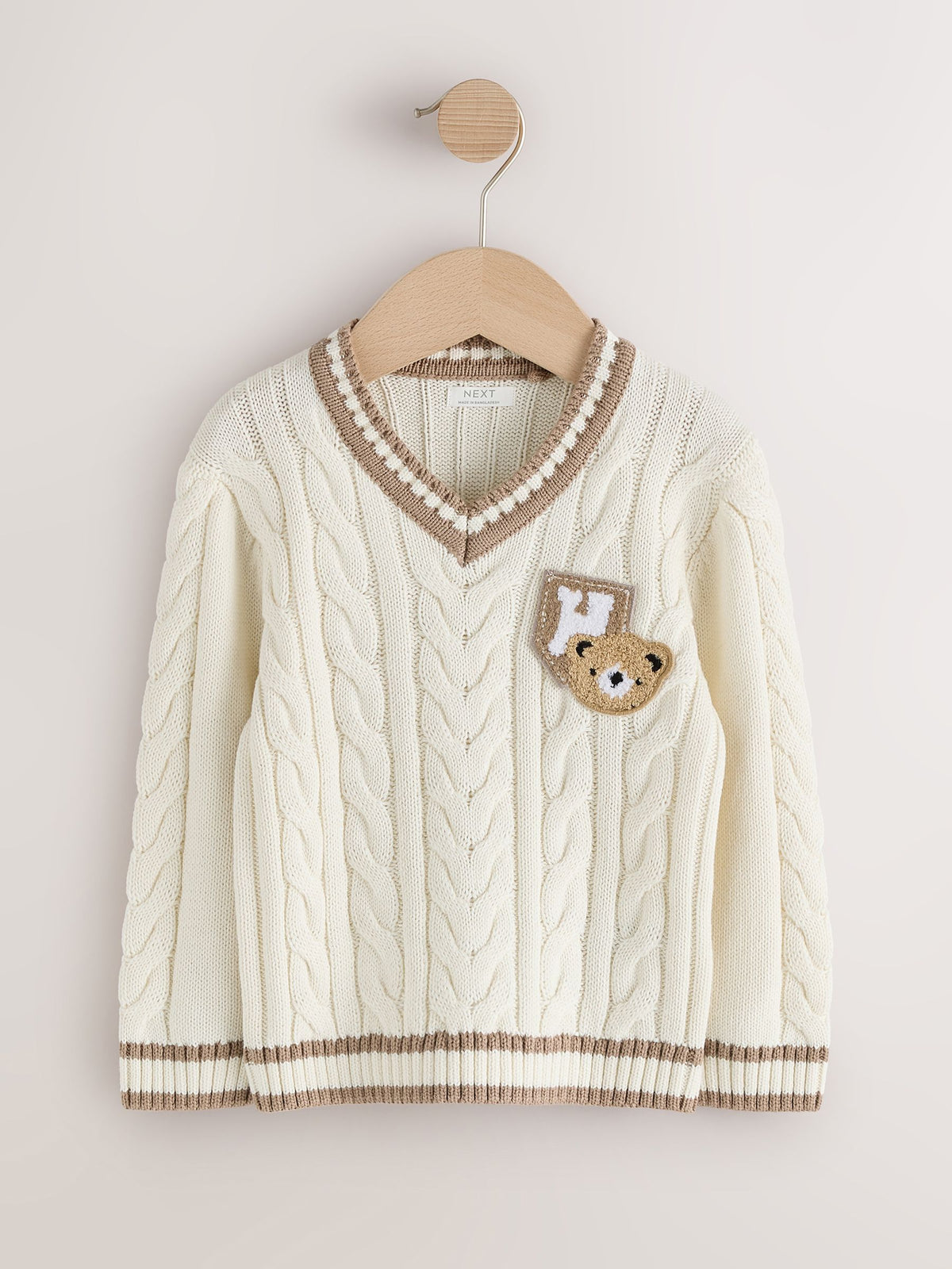 Cream Cable Knit Varsity Jumper (3mths-7yrs)