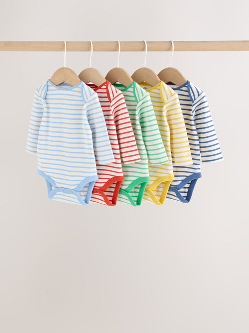 Bright Stripe Long Sleeve Baby Bodysuits 5 Pack