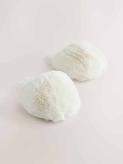 White Voluminous Faux Fur Slippers