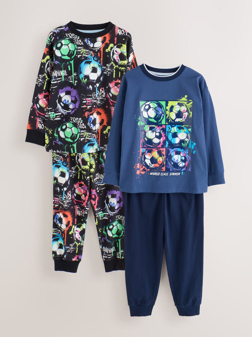 Rainbow Navy Football Long Sleeve Pyjamas 2 Pack (3-16yrs)