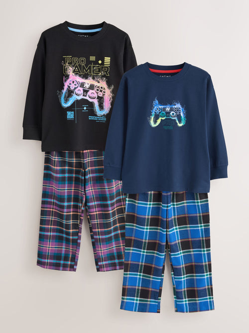 Multi Football Gamer Woven Check Pyjamas 2 Pack (3-16yrs)