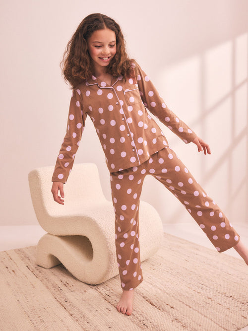 Chocolate Brown Jersey Button-Through Pyjamas (3-16yrs)