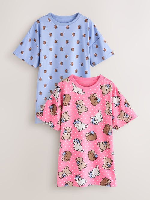 Pink/Blue Capybara Print Nighties 2 Pack (2-16yrs)