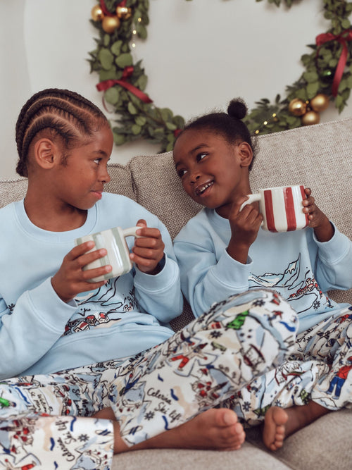 Blue/Ecru Ski Scene Family Matching Pyjamas Set (1.5-16yrs)