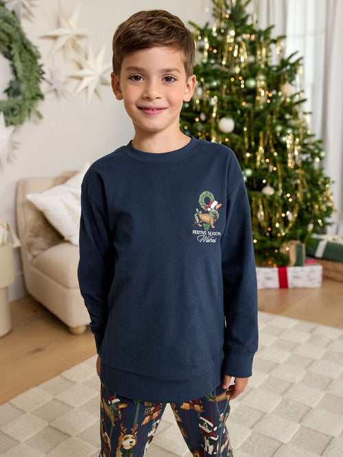 Navy Festive Dogs Matching Family Christmas Pyjamas (9mths-16yrs)