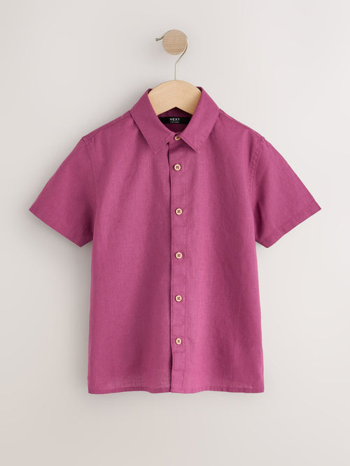 Raspberry Pink Short Sleeve Linen Blend Shirt (3-16yrs)