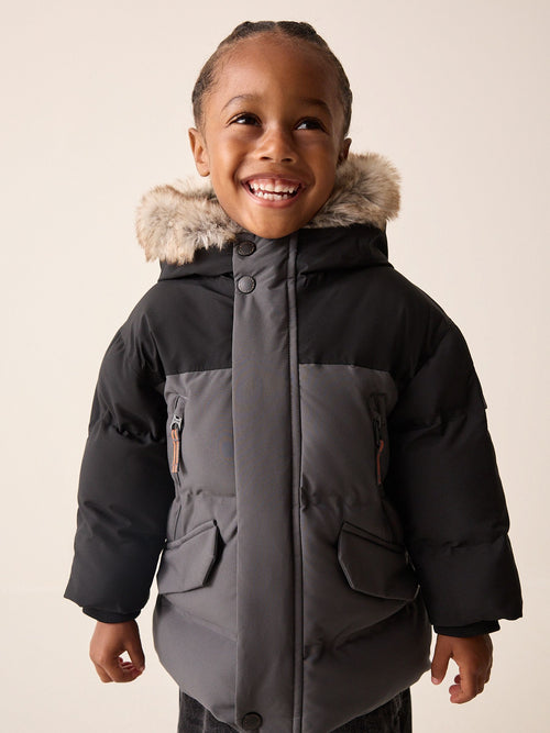Black/Grey Waterproof Padded Coat (12mths-10yrs)