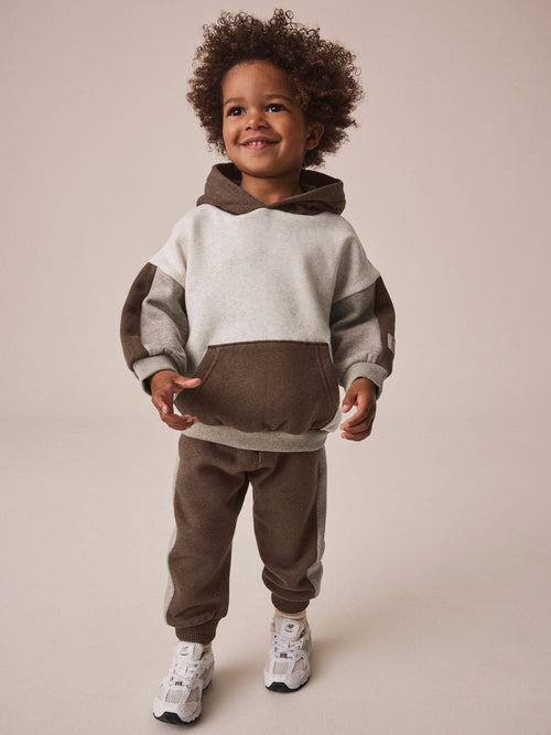 Chocolate Brown Colour Block Hoodie and Joggers Set (3mths-7yrs)