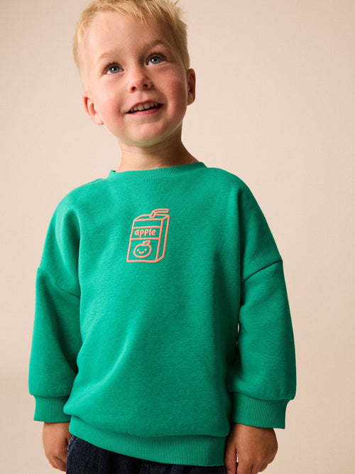Green Juice Box Printed Crew Neck Sweat Top (3mths-7yrs)