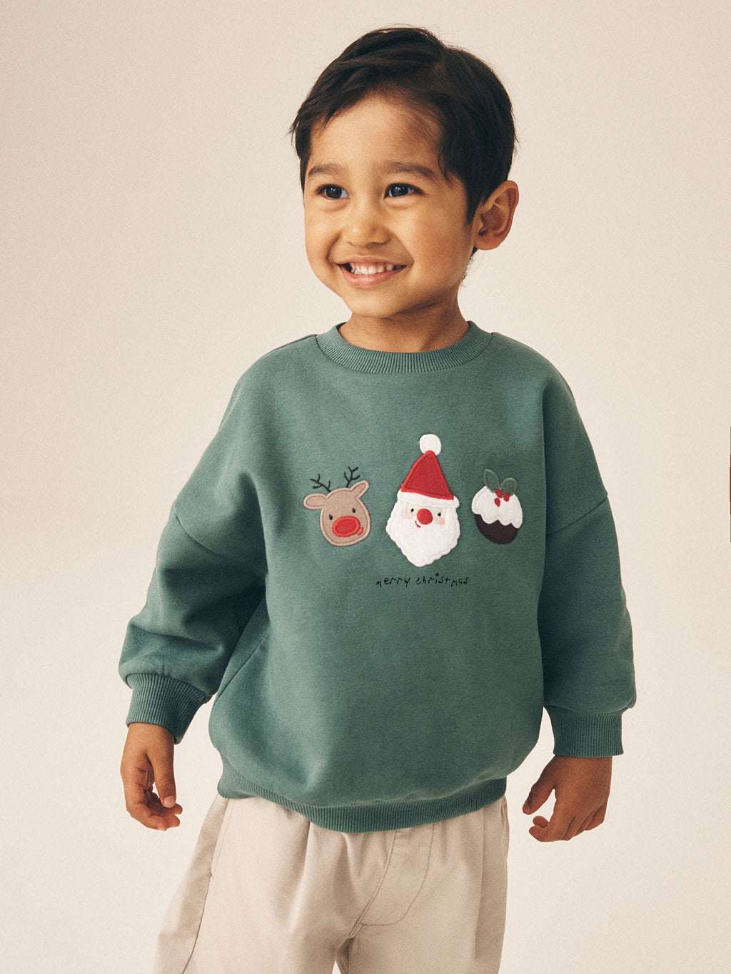 Sage Green Christmas Christmas Crew Neck Sweat Top (3mths-7yrs)