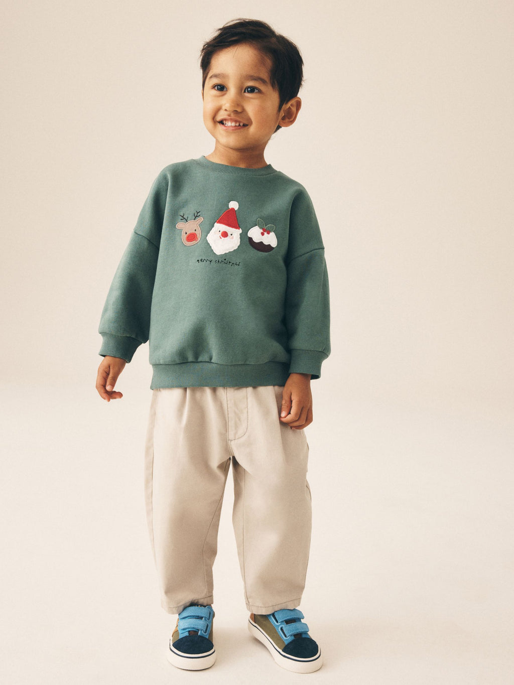 Sage Green Christmas Christmas Crew Neck Sweat Top (3mths-7yrs)