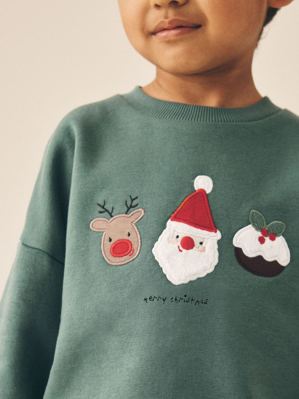 Sage Green Christmas Christmas Crew Neck Sweat Top (3mths-7yrs)